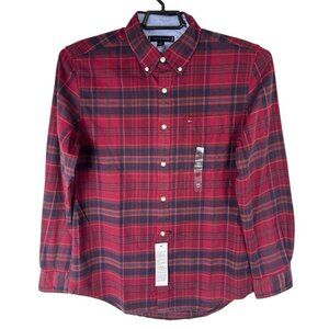 Tommy Hilfiger Men's M Button Down Brushed Cotton Shirt Red Plaid NWT 9109